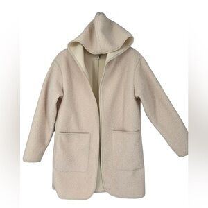 Joie Bear Borg Cozy Teddy Sherpa Hooded Open Jacket Ivory Size Large Pockets